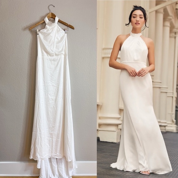 Lulus Dresses & Skirts - Eternity Together White Satin Halter Mermaid Maxi Dress